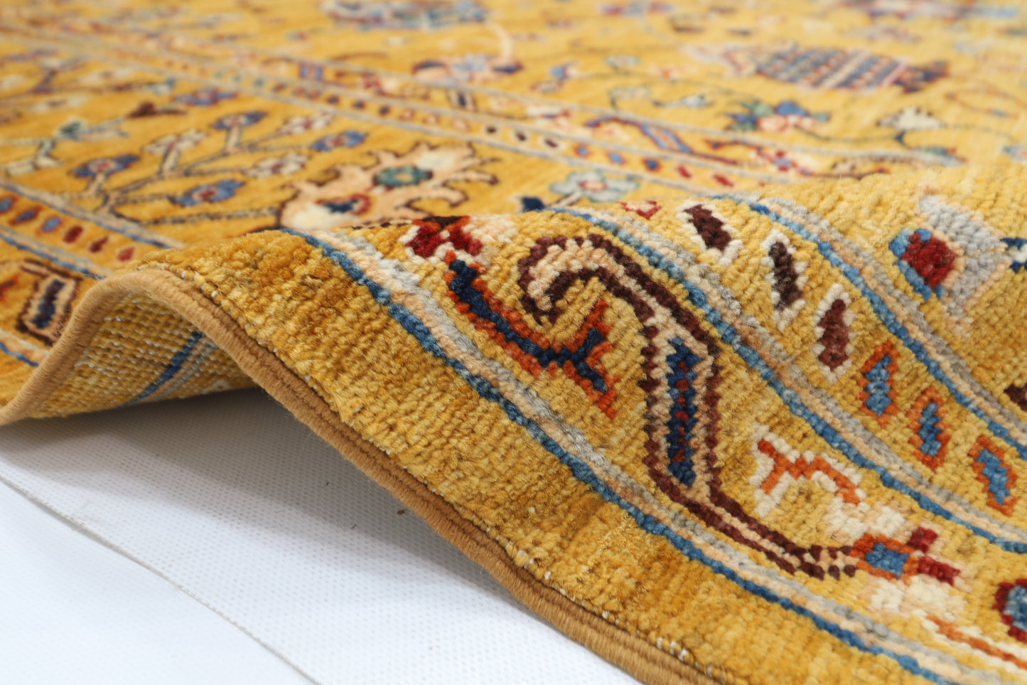242 x 298 cm | Gold sultani Area Rug Afghan Hand Knotted Veg Dye Wool carpet