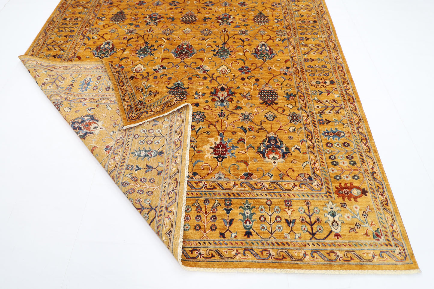 242 x 298 cm | Gold sultani Area Rug Afghan Hand Knotted Veg Dye Wool carpet