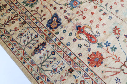 206 x 299 cm | Sultani Beige Hand Knotted Wool Afghan Carpet