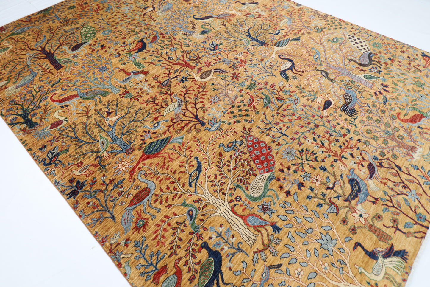 272 x 359 cm | Tree of life Birds Area Rug Afghan Hand Knotted Veg Dye Wool carpet