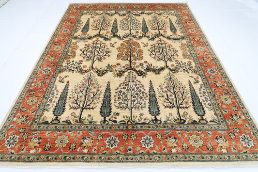 246 x 297 cm | Tree of life Beige Area Rug Afghan Hand Knotted Veg Dye Wool carpet