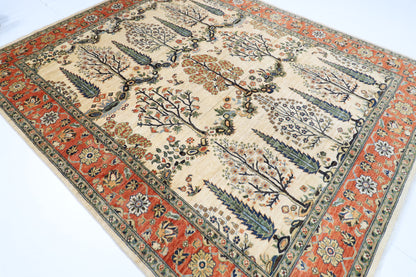 246 x 297 cm | Tree of life Beige Area Rug Afghan Hand Knotted Veg Dye Wool carpet