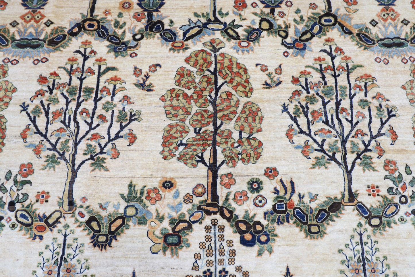 246 x 297 cm | Tree of life Beige Area Rug Afghan Hand Knotted Veg Dye Wool carpet