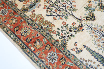 246 x 297 cm | Tree of life Beige Area Rug Afghan Hand Knotted Veg Dye Wool carpet
