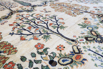 246 x 297 cm | Tree of life Beige Area Rug Afghan Hand Knotted Veg Dye Wool carpet