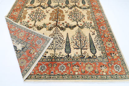 246 x 297 cm | Tree of life Beige Area Rug Afghan Hand Knotted Veg Dye Wool carpet