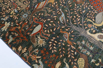 147 x 240 cm | Birds Green Hand Knotted Wool Afghan Carpet