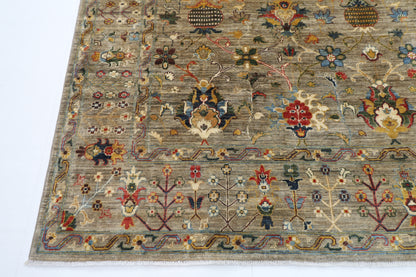 274 x 366 cm | Floral Gray Area Rug Afghan Hand Knotted Veg Dye Wool carpet