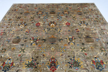 274 x 366 cm | Floral Gray Area Rug Afghan Hand Knotted Veg Dye Wool carpet