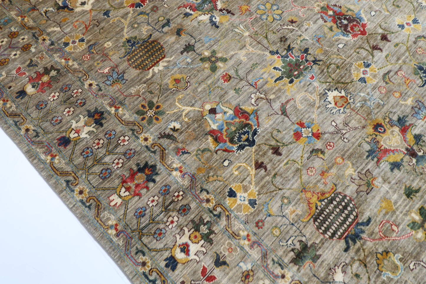 274 x 366 cm | Floral Gray Area Rug Afghan Hand Knotted Veg Dye Wool carpet