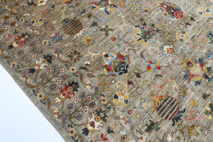 274 x 366 cm | Floral Gray Area Rug Afghan Hand Knotted Veg Dye Wool carpet