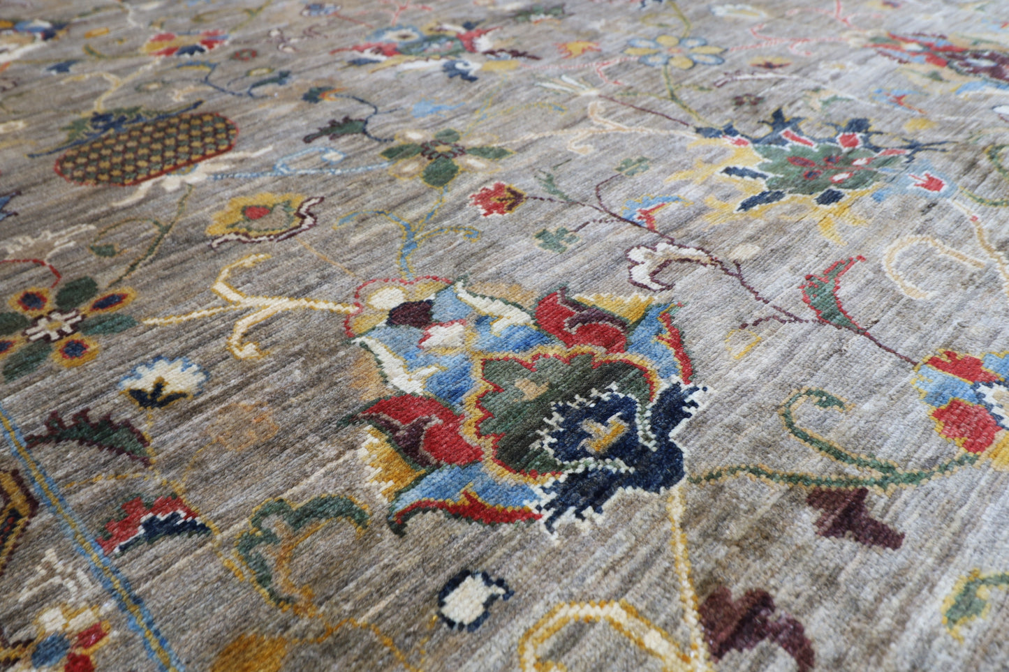 274 x 366 cm | Floral Gray Area Rug Afghan Hand Knotted Veg Dye Wool carpet