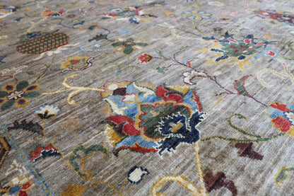 274 x 366 cm | Floral Gray Area Rug Afghan Hand Knotted Veg Dye Wool carpet