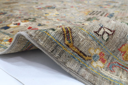 274 x 366 cm | Floral Gray Area Rug Afghan Hand Knotted Veg Dye Wool carpet