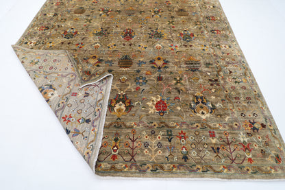 274 x 366 cm | Floral Gray Area Rug Afghan Hand Knotted Veg Dye Wool carpet