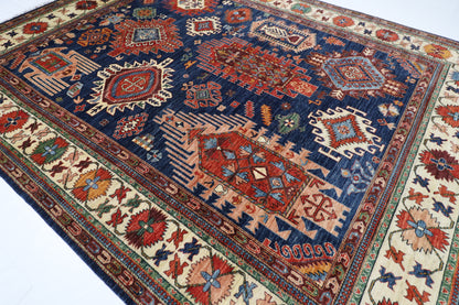 298 x 389 cm | Geometric Blue Area Rug Afghan Hand Knotted Veg Dye Wool carpet