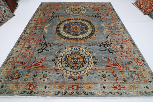 248 x 304 cm | Suzani Gray Area Rug Afghan Hand Knotted veg Dye Wool carpet