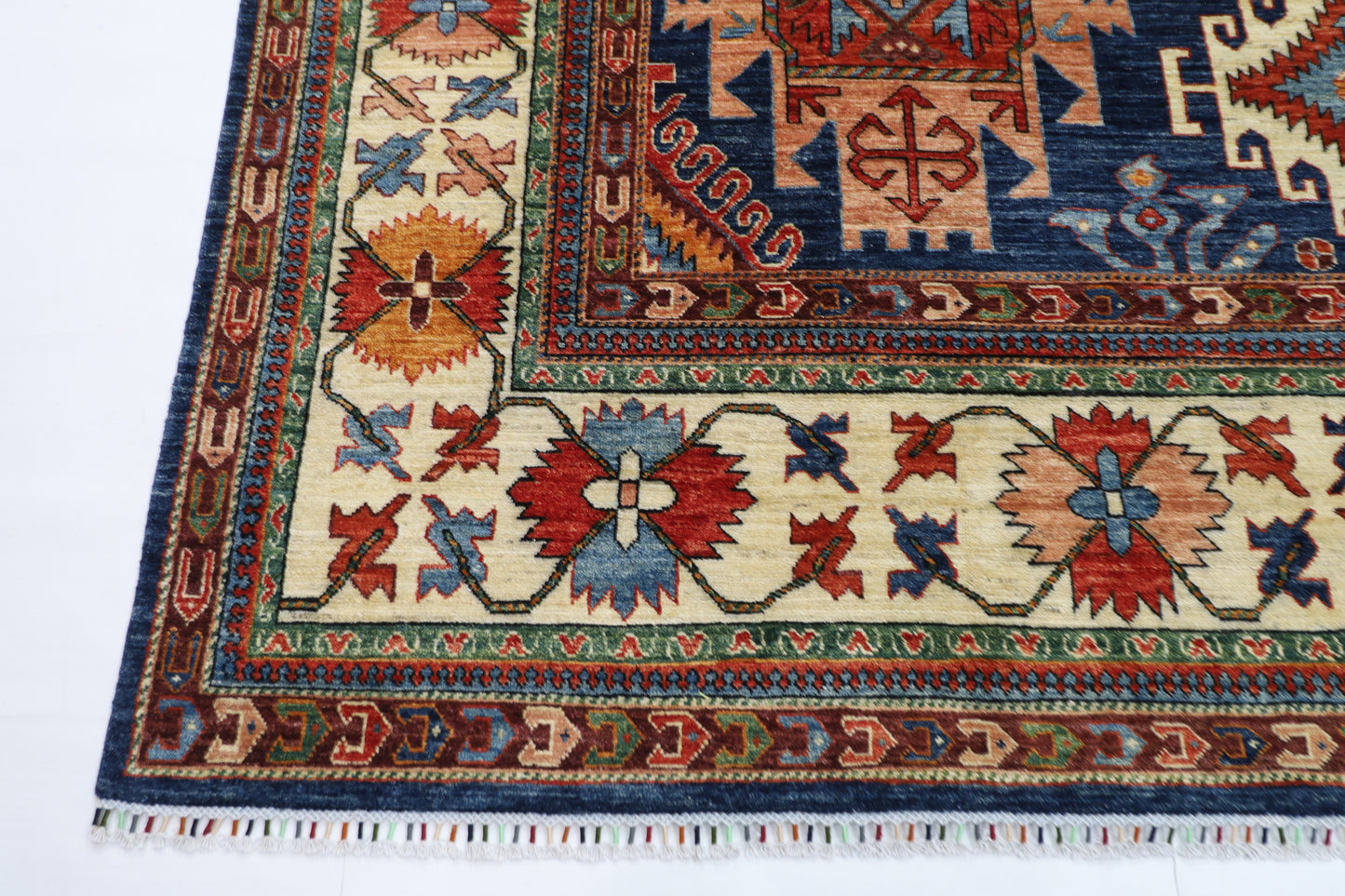 298 x 389 cm | Geometric Blue Area Rug Afghan Hand Knotted Veg Dye Wool carpet