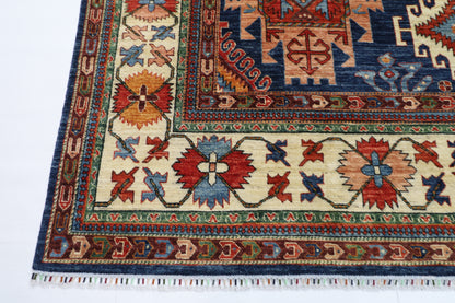298 x 389 cm | Geometric Blue Area Rug Afghan Hand Knotted Veg Dye Wool carpet