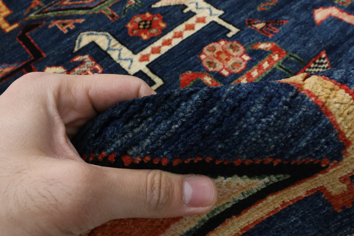 182 x 274 cm | Birds Navy Blue Hand Knotted Wool Afghan Carpet