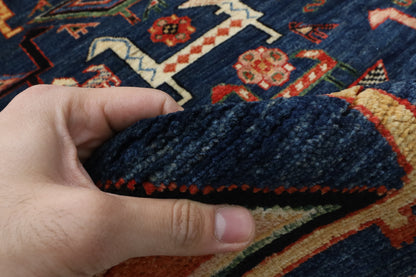 182 x 274 cm | Birds Navy Blue Hand Knotted Wool Afghan Carpet