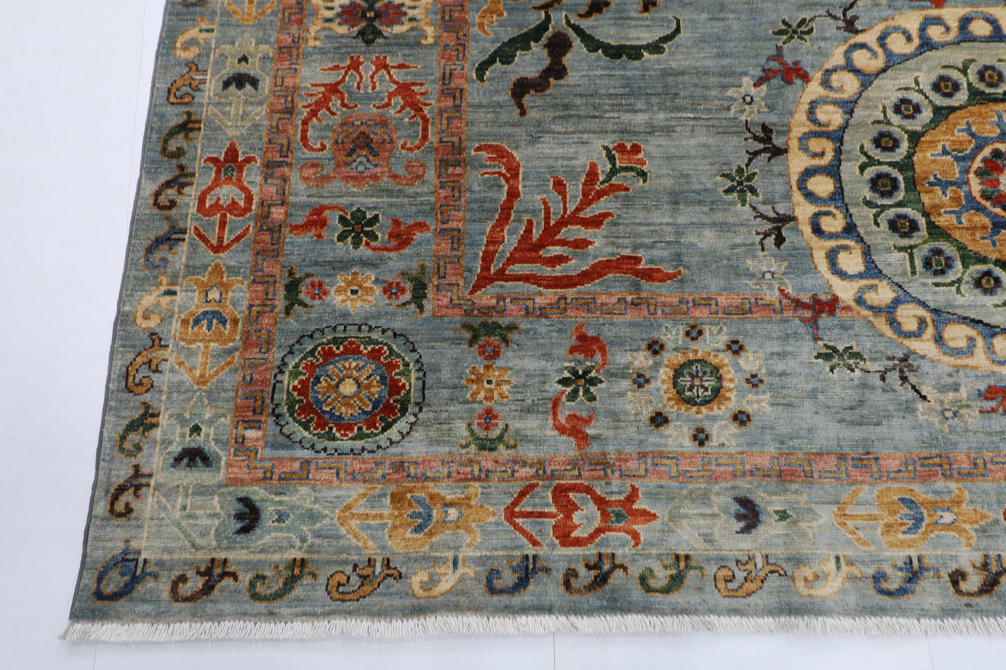 248 x 304 cm | Suzani Gray Area Rug Afghan Hand Knotted veg Dye Wool carpet