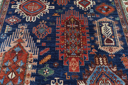 298 x 389 cm | Geometric Blue Area Rug Afghan Hand Knotted Veg Dye Wool carpet