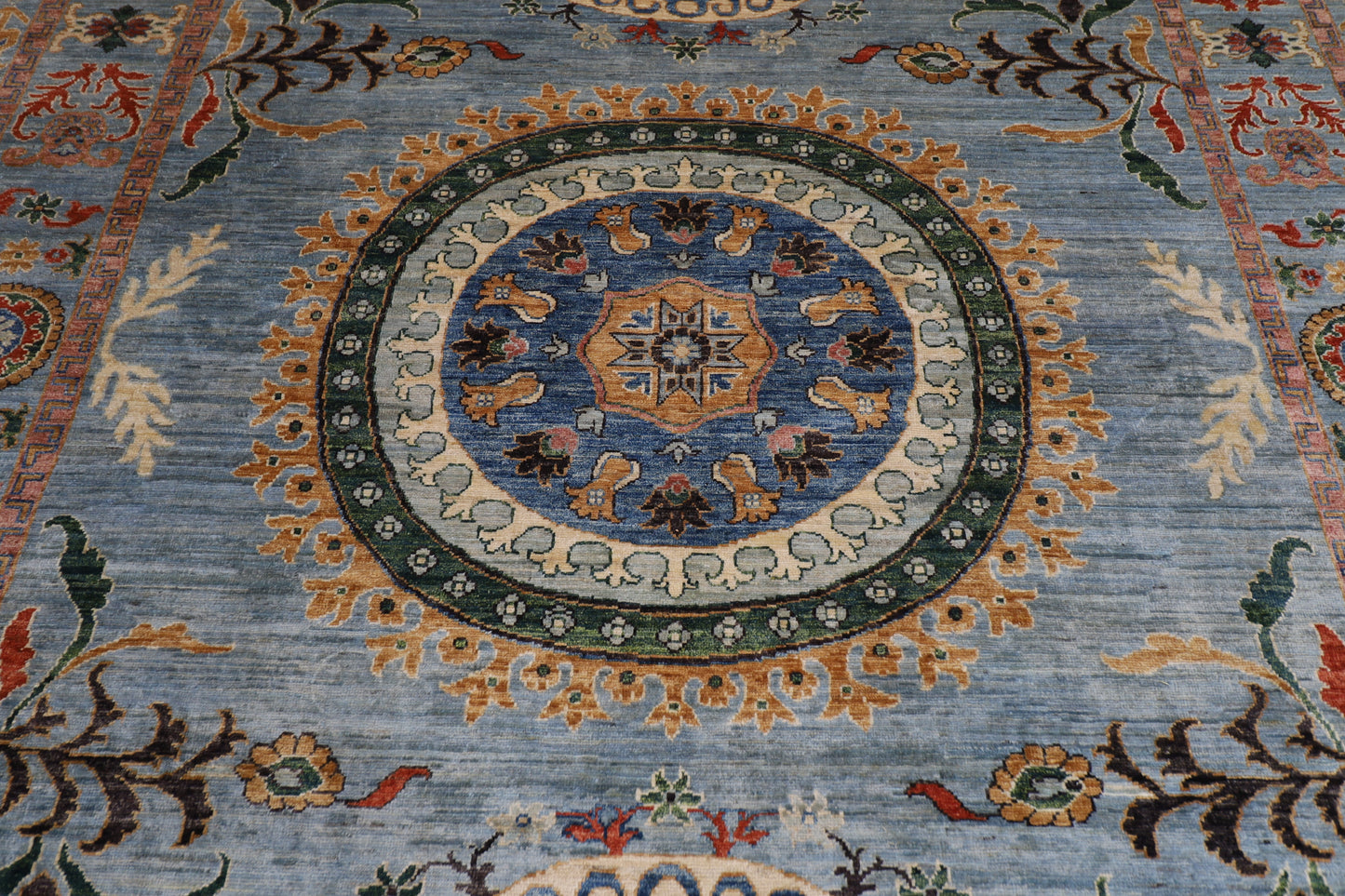 248 x 304 cm | Suzani Gray Area Rug Afghan Hand Knotted veg Dye Wool carpet