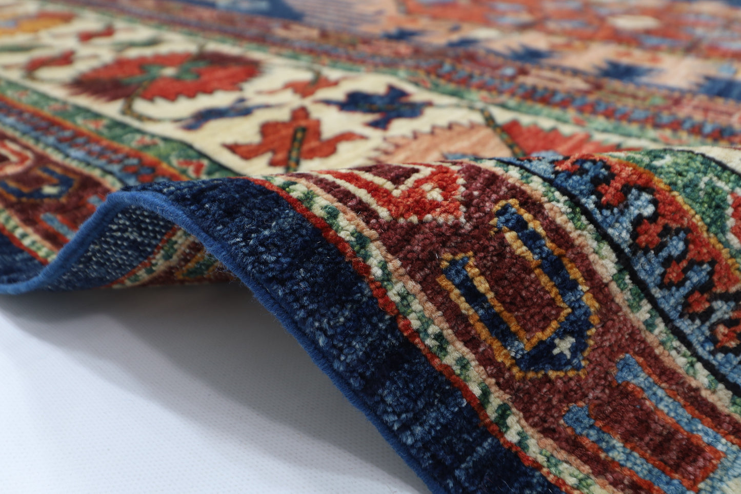 298 x 389 cm | Geometric Blue Area Rug Afghan Hand Knotted Veg Dye Wool carpet
