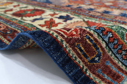 298 x 389 cm | Geometric Blue Area Rug Afghan Hand Knotted Veg Dye Wool carpet