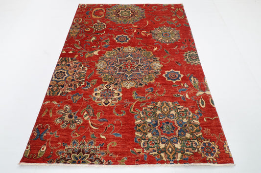 153 x 210 cm | Suzani Orange Hand Knotted Wool Afghan Carpet