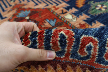 298 x 389 cm | Geometric Blue Area Rug Afghan Hand Knotted Veg Dye Wool carpet