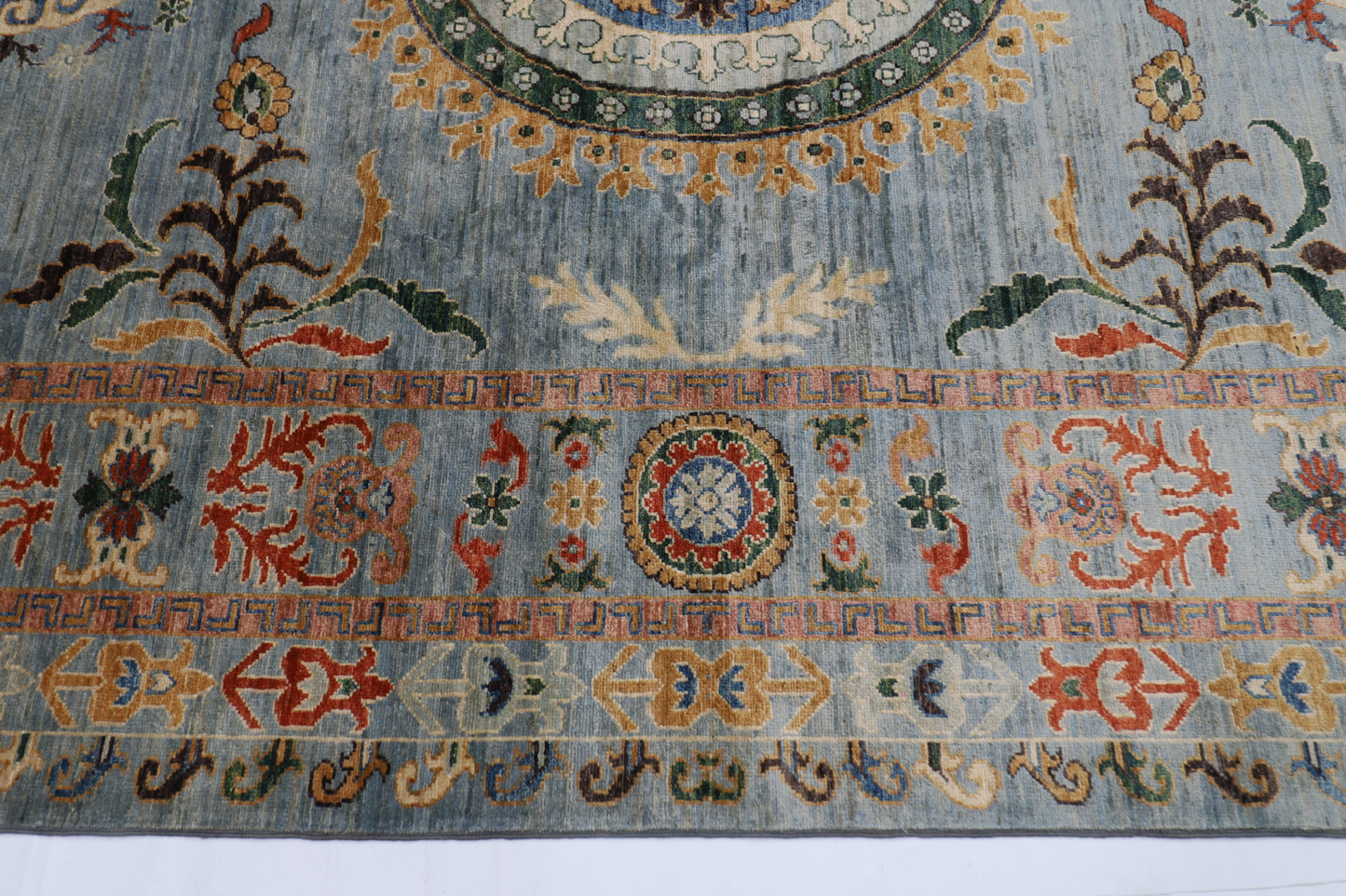 248 x 304 cm | Suzani Gray Area Rug Afghan Hand Knotted veg Dye Wool carpet