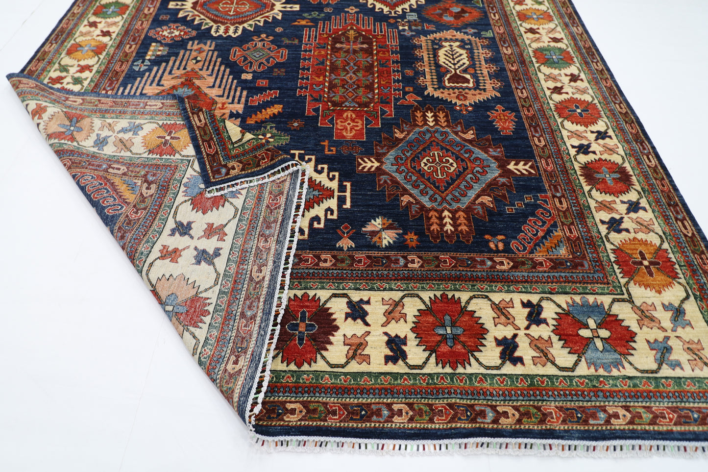 298 x 389 cm | Geometric Blue Area Rug Afghan Hand Knotted Veg Dye Wool carpet