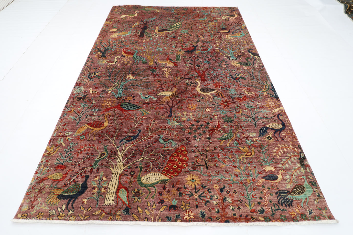 202 x 301 cm | Birds Pink Design Area Rug Afghan Hand Knotted Veg Dye Wool carpet