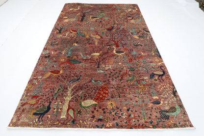 202 x 301 cm | Birds Pink Design Area Rug Afghan Hand Knotted Veg Dye Wool carpet
