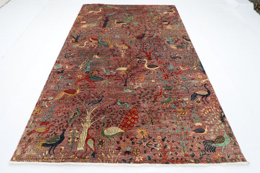 202 x 301 cm | Birds Pink Design Area Rug Afghan Hand Knotted Veg Dye Wool carpet