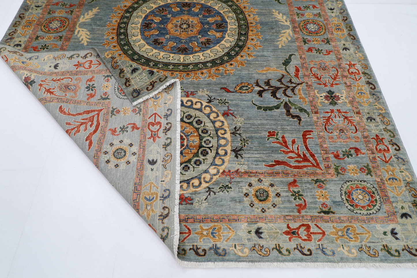 248 x 304 cm | Suzani Gray Area Rug Afghan Hand Knotted veg Dye Wool carpet