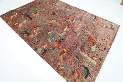 202 x 301 cm | Birds Pink Design Area Rug Afghan Hand Knotted Veg Dye Wool carpet