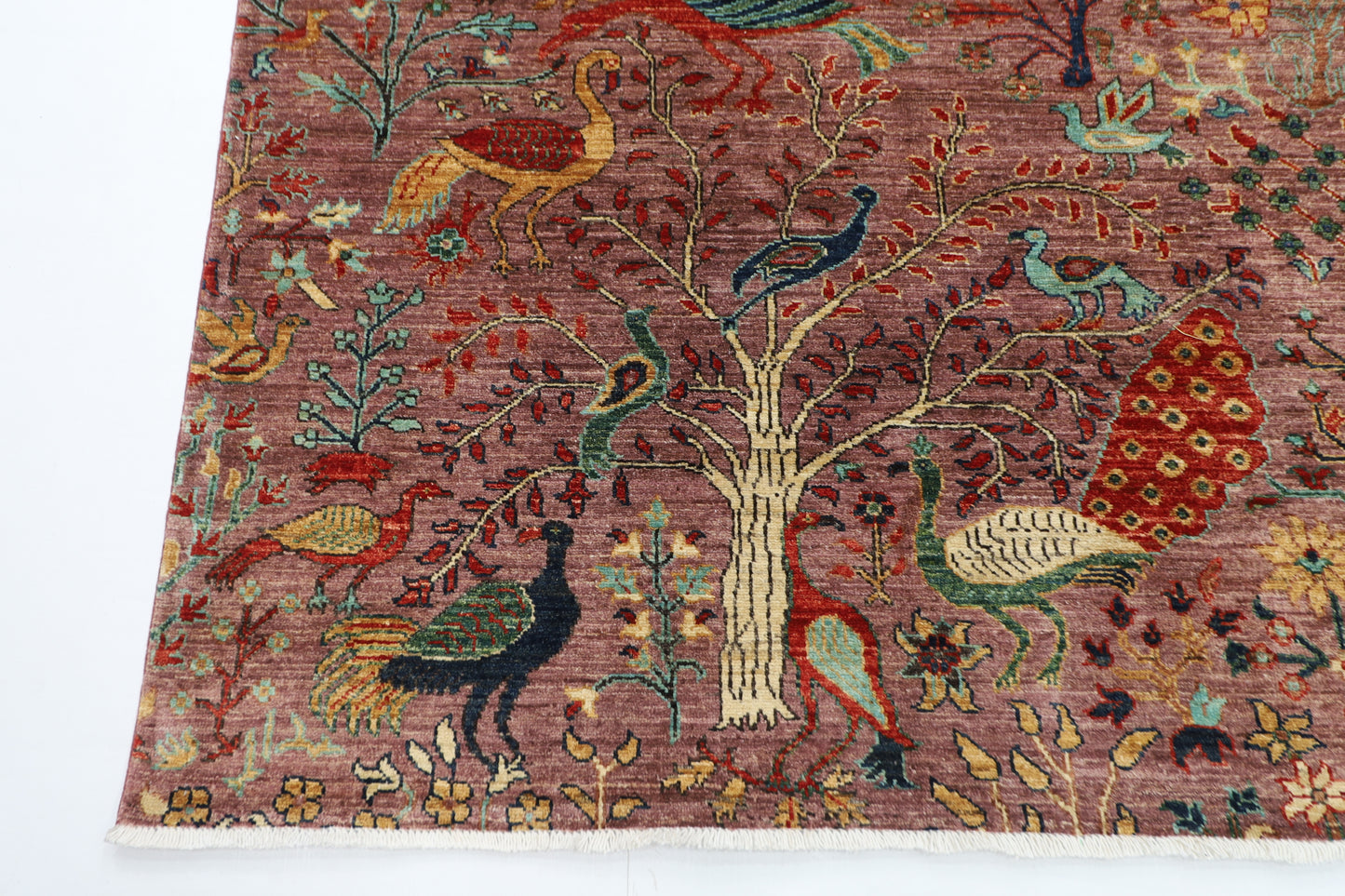 202 x 301 cm | Birds Pink Design Area Rug Afghan Hand Knotted Veg Dye Wool carpet