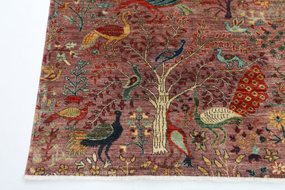 202 x 301 cm | Birds Pink Design Area Rug Afghan Hand Knotted Veg Dye Wool carpet