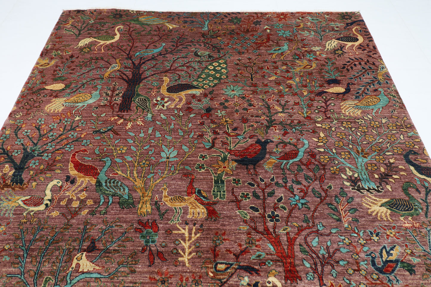 202 x 301 cm | Birds Pink Design Area Rug Afghan Hand Knotted Veg Dye Wool carpet