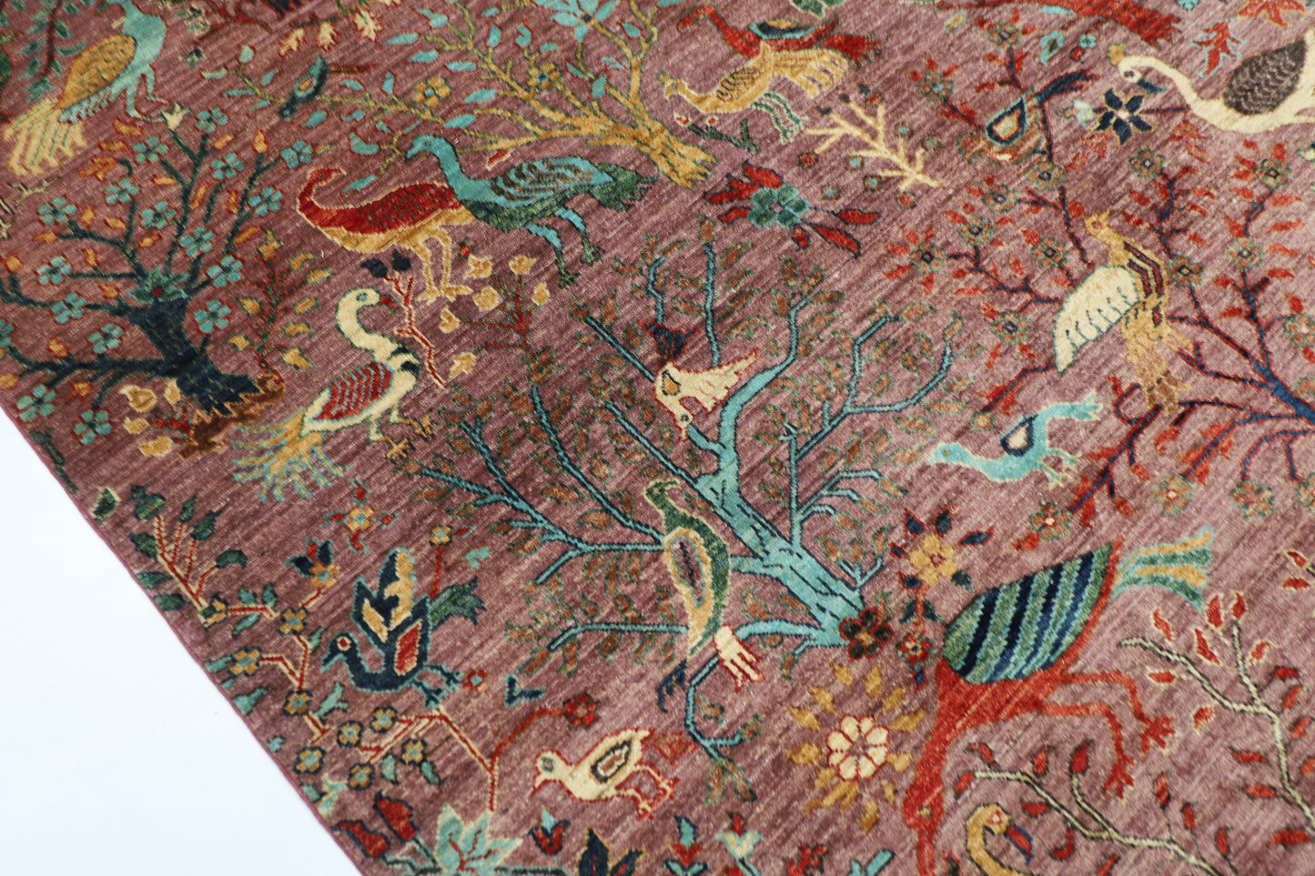 202 x 301 cm | Birds Pink Design Area Rug Afghan Hand Knotted Veg Dye Wool carpet