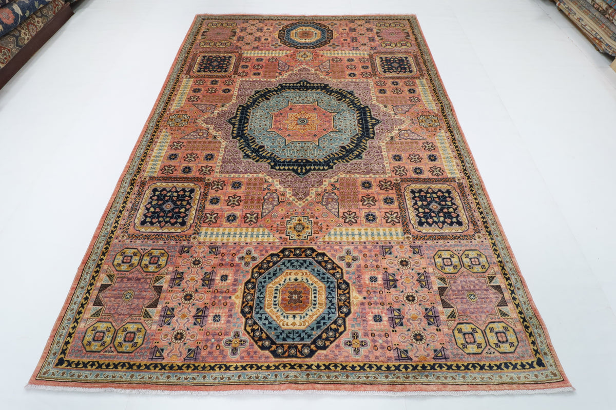 198 x 286 cm | Mamluk Pink Hand Knotted Wool Afghan Carpet