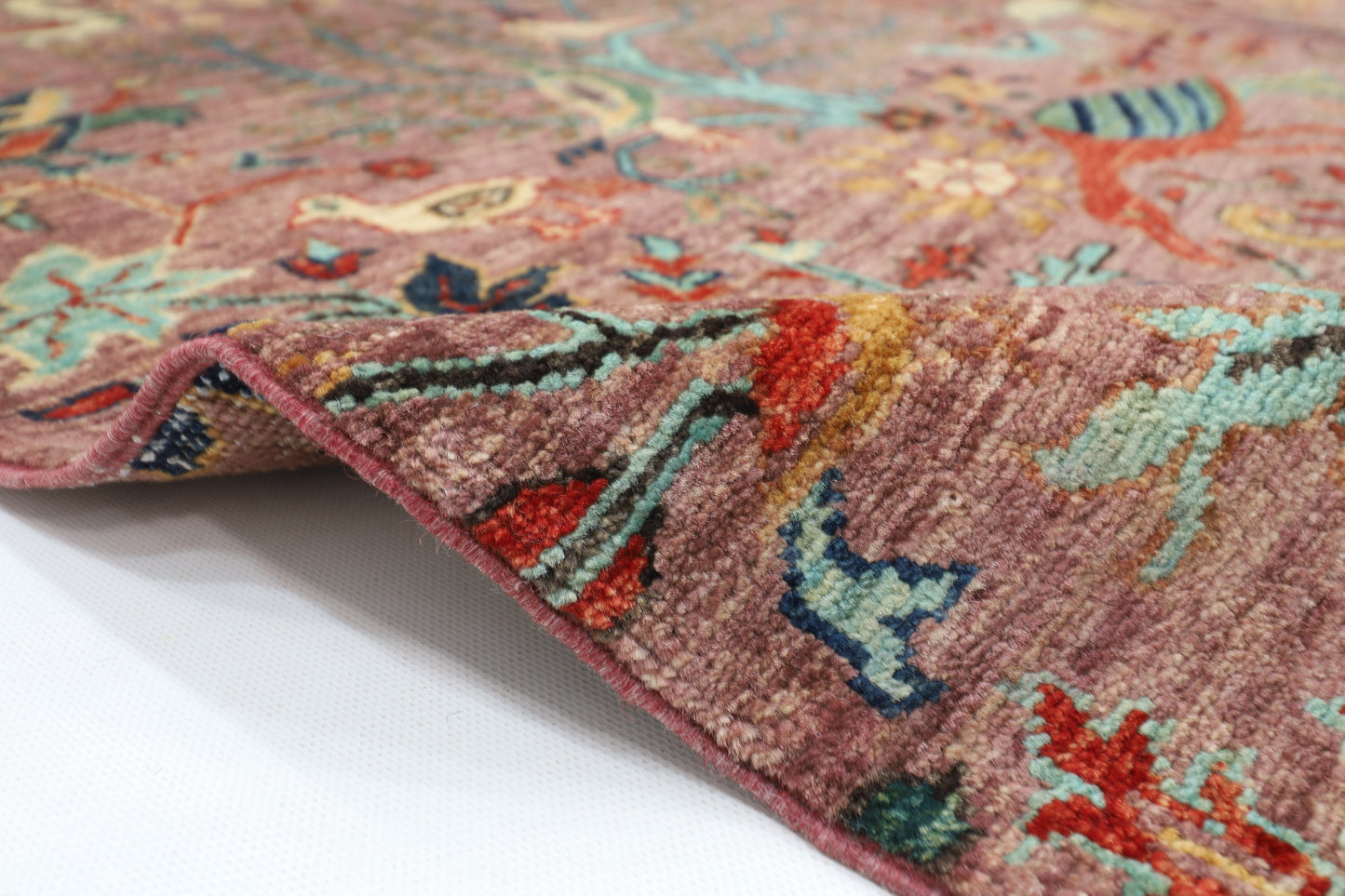 202 x 301 cm | Birds Pink Design Area Rug Afghan Hand Knotted Veg Dye Wool carpet