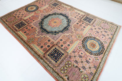198 x 286 cm | Mamluk Pink Hand Knotted Wool Afghan Carpet