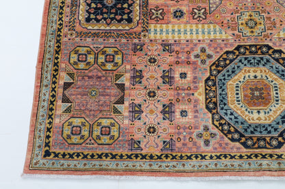 198 x 286 cm | Mamluk Pink Hand Knotted Wool Afghan Carpet