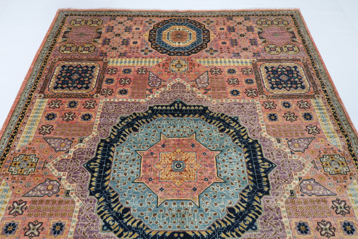 198 x 286 cm | Mamluk Pink Hand Knotted Wool Afghan Carpet