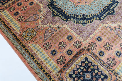 198 x 286 cm | Mamluk Pink Hand Knotted Wool Afghan Carpet