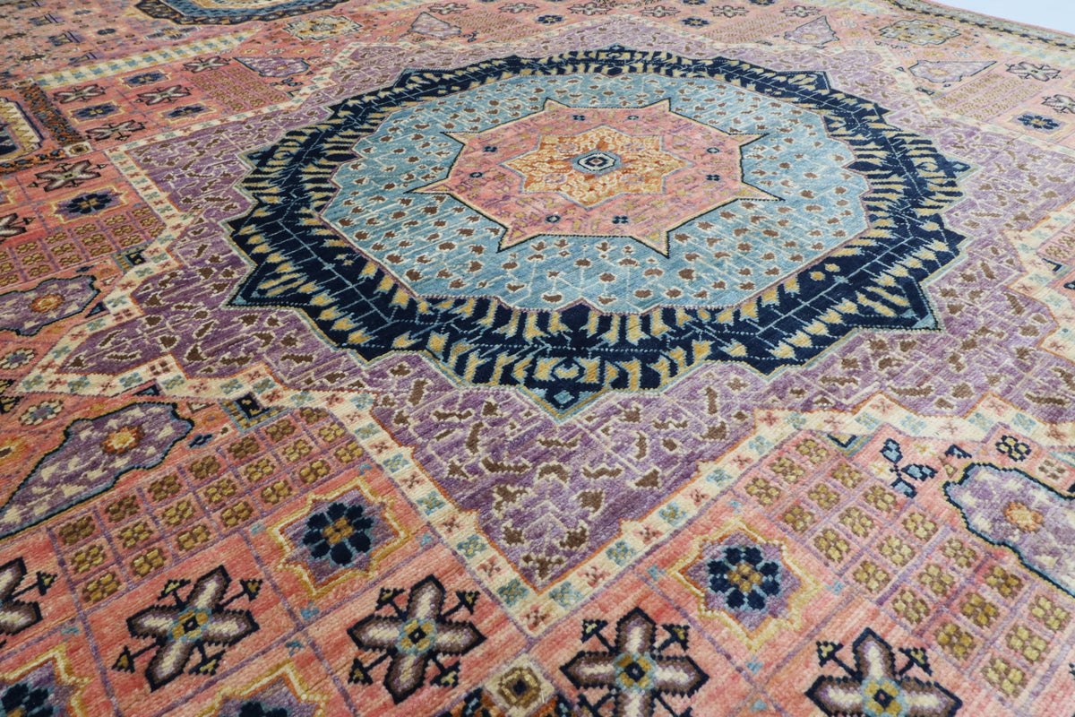 198 x 286 cm | Mamluk Pink Hand Knotted Wool Afghan Carpet